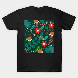 Hedgehogs, flowers and leaves T-Shirt